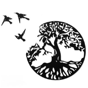 Décoration murale en métal noir arbre de vie