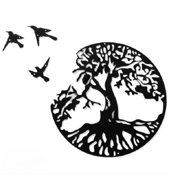 Décoration murale en métal noir arbre de vie