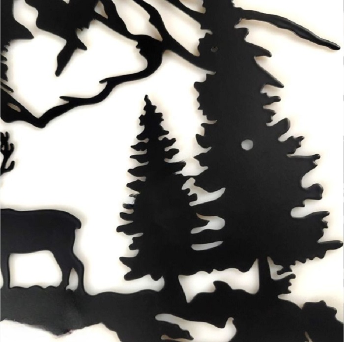 Tableau mural silhouette cerf forêt métal noir