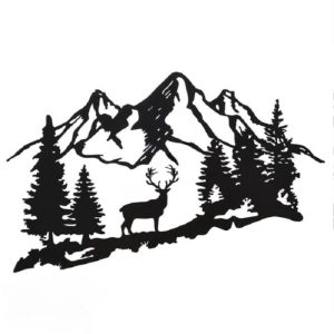 Décoration murale cerf forêt montagne en métal noir