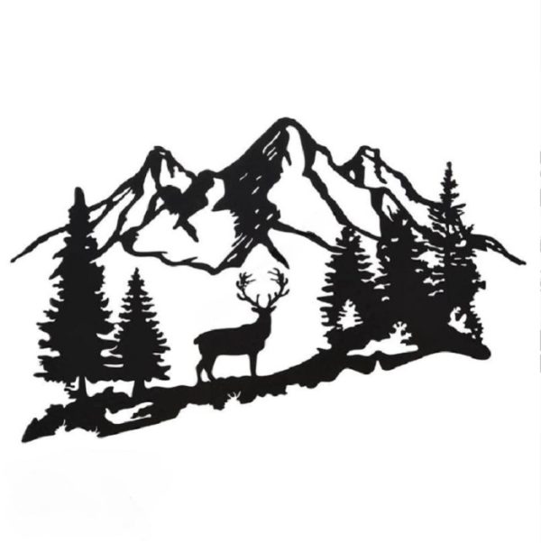 Décoration murale cerf forêt montagne en métal noir