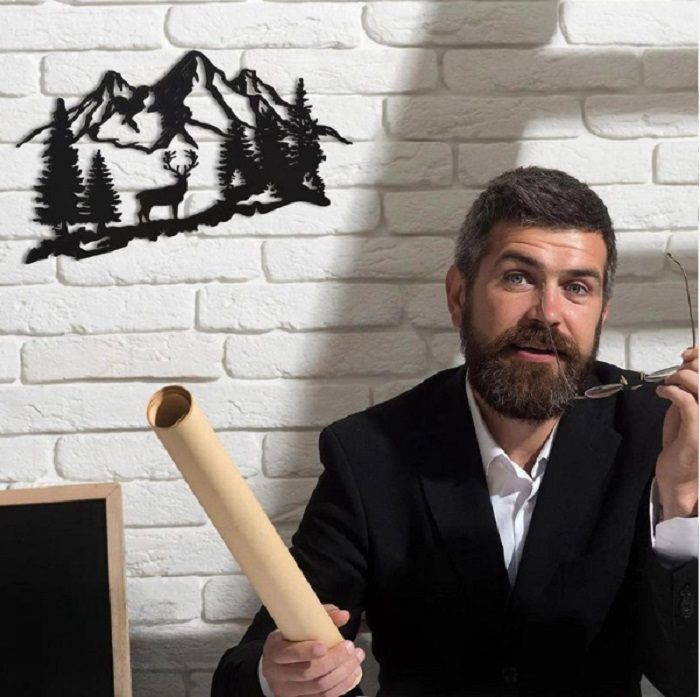 Art mural design cerf métal noir nature