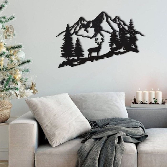 Ornement mural silhouette cerf forêt en fer noir