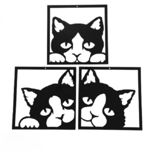 Décoration murale métal noir motifs chats