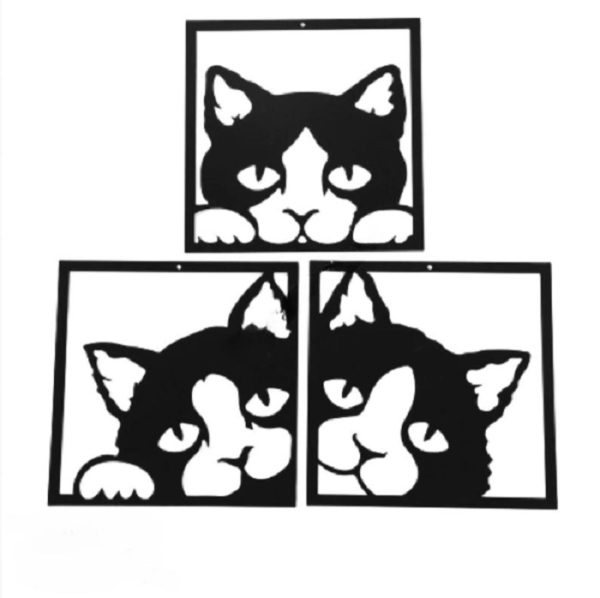 Décoration murale métal noir motifs chats