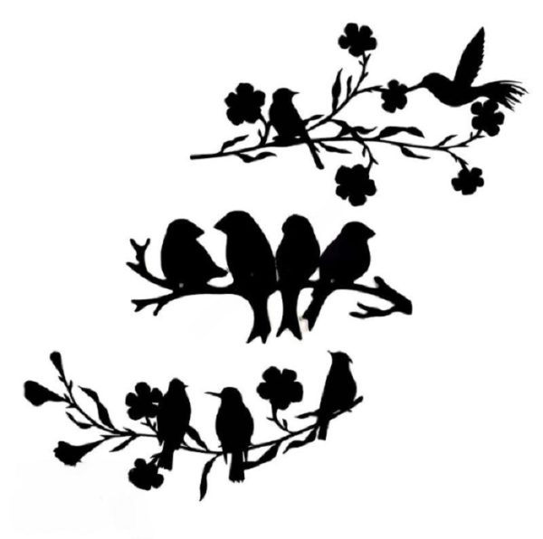 Décoration murale en métal noir avec motif colibris