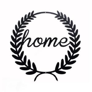 Décoration murale noire en métal avec inscription Home