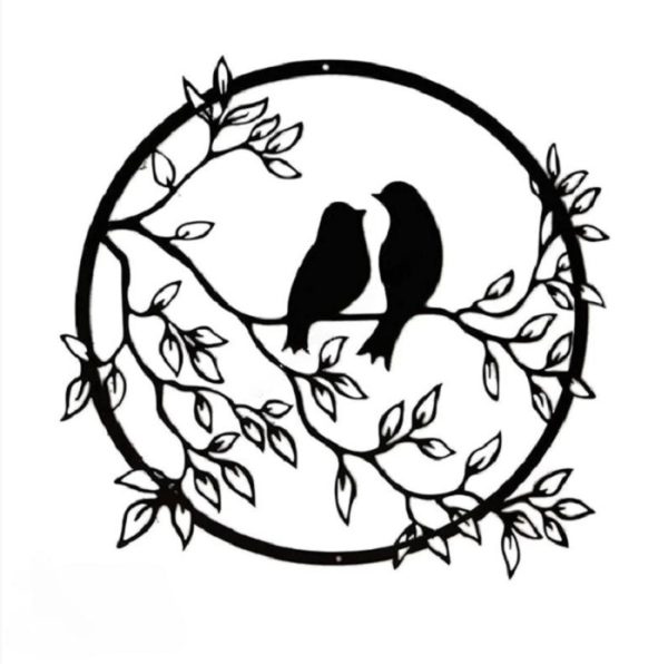 Décoration murale métal noir oiseaux sur branche