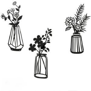 décoration murale métal noir avec vases