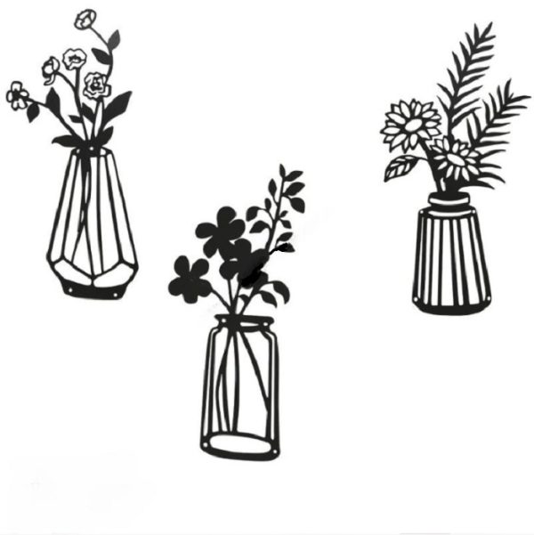 décoration murale métal noir avec vases
