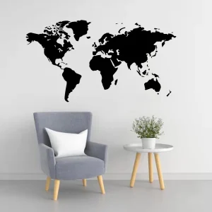 Decoration murale carte du monde noir