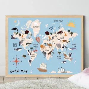 carte du monde des animaux colorée