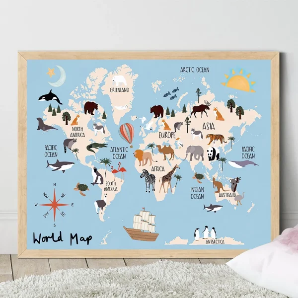 carte du monde des animaux colorée